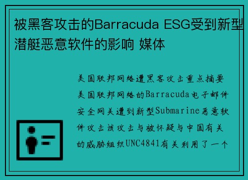 被黑客攻击的Barracuda ESG受到新型潜艇恶意软件的影响 媒体