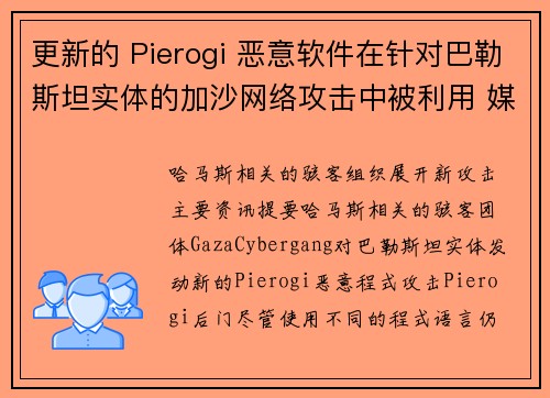 更新的 Pierogi 恶意软件在针对巴勒斯坦实体的加沙网络攻击中被利用 媒体