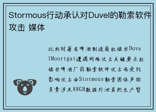 Stormous行动承认对Duvel的勒索软件攻击 媒体